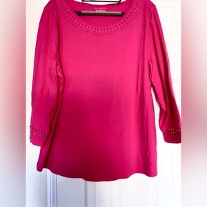 Talbots XL 3/4 Sleeve Pullover.  NWOT.  Pink with crochet around neck & sleeves
